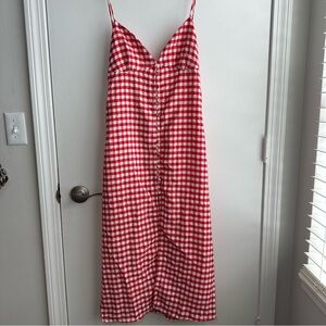 Zara Red and White Gingham Midi Dress